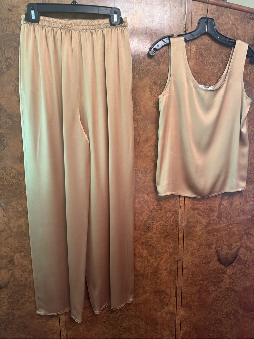 Zoran Silk Tank & Wide-Leg Set in Deep Gold Champagne